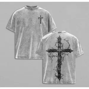 Thorn Cross Gothic Cross T-shirt Washed Biblical Cross Art Tee Jesus Tshirt , Cross Tee, Christian Apparel Streetwear Menswear Oversized Top Men and Women Bible Verse Church Outfit Gym
