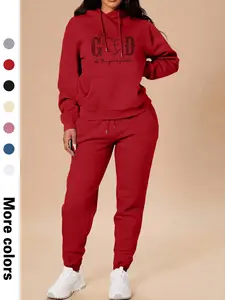 Women's Heart Letter Print Hooded Sportswear Set, Casual Hoodie with Pockets and Sweatpants, Long Sleeve Fitted for Daily Wear, Cute Gym Clothes, Sweatsuit Set Outfit, Sports Clothing Set, Graphic Tracksuit, Tracksuit Set