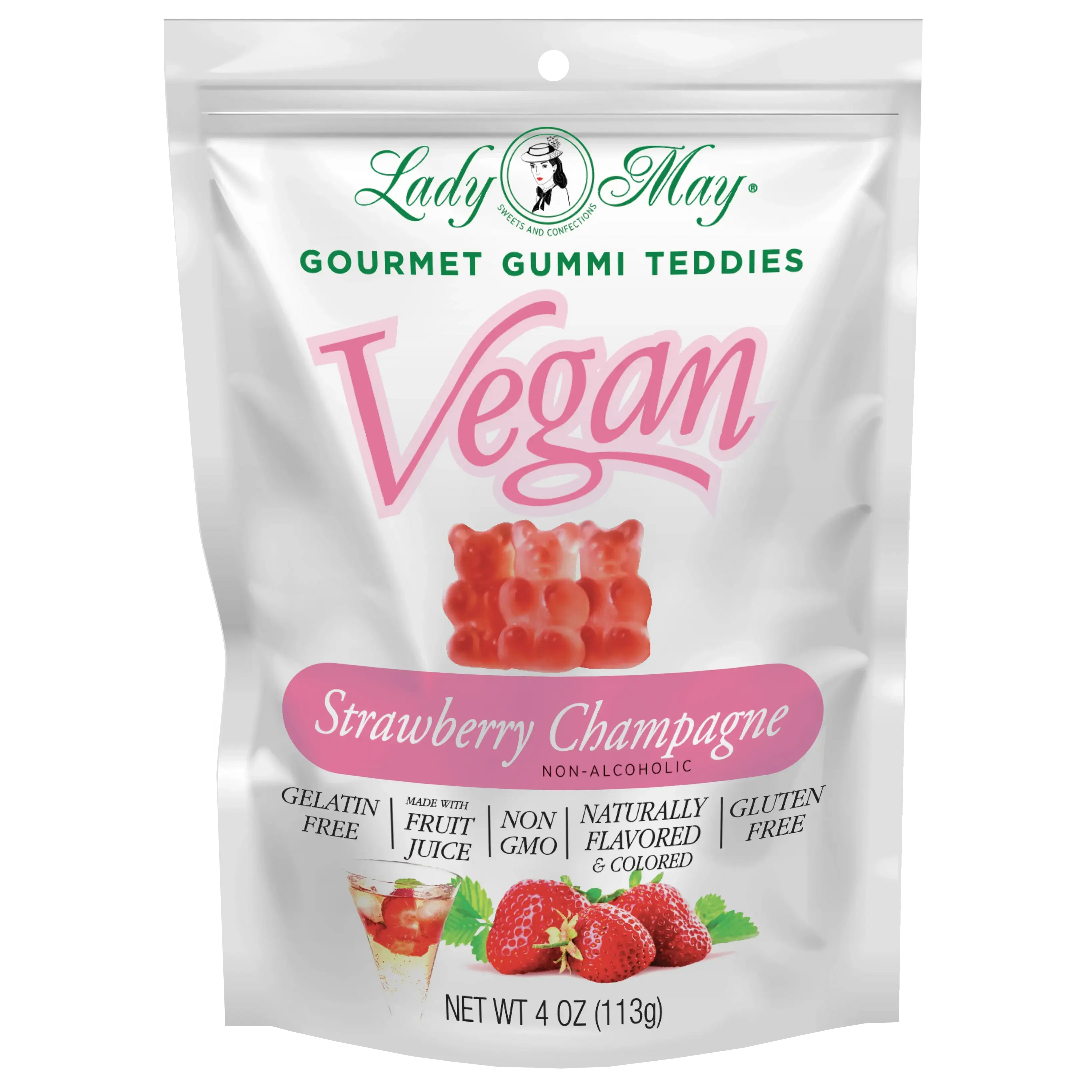 Lady May Sweets Vegan Gourmet Strawberry Champagne Gummi Teddies