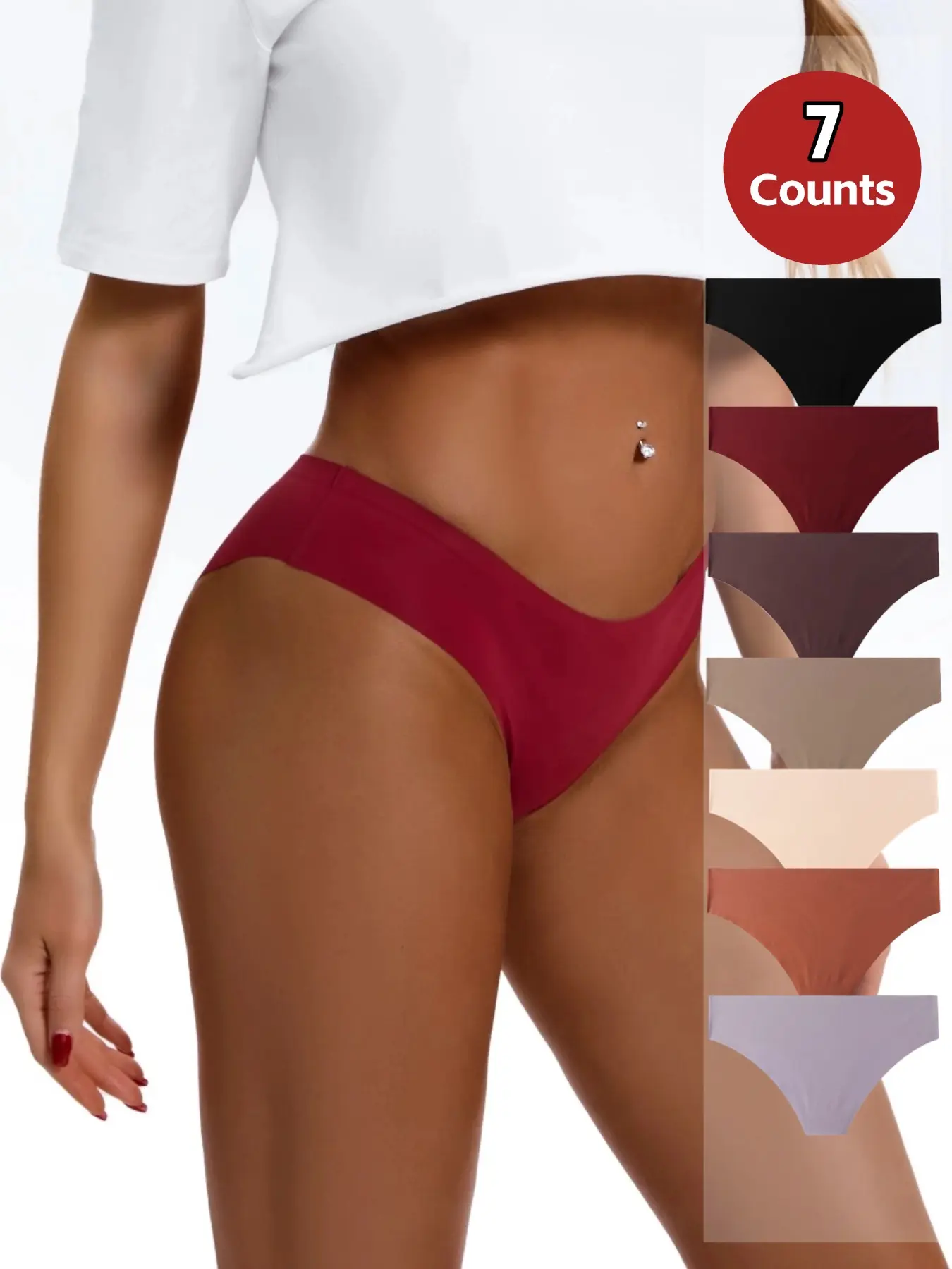 Women's Seamless Crotch Design Low Waist Thong Panties, Comfortable Tight-Fitting Casual Underwear, Suitable for All Seasons, Pack of 7, Seamless Undies