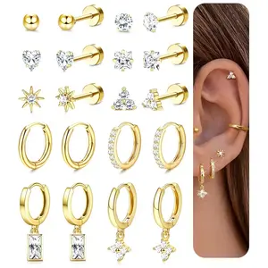 10 pairs of new earrings, made with gold-plated copper craftsmanship. They feature both French and European styles. They look very fashionable when paired with zircons. The earrings are designed in a set style. cute gifts girlfriend trendy summer