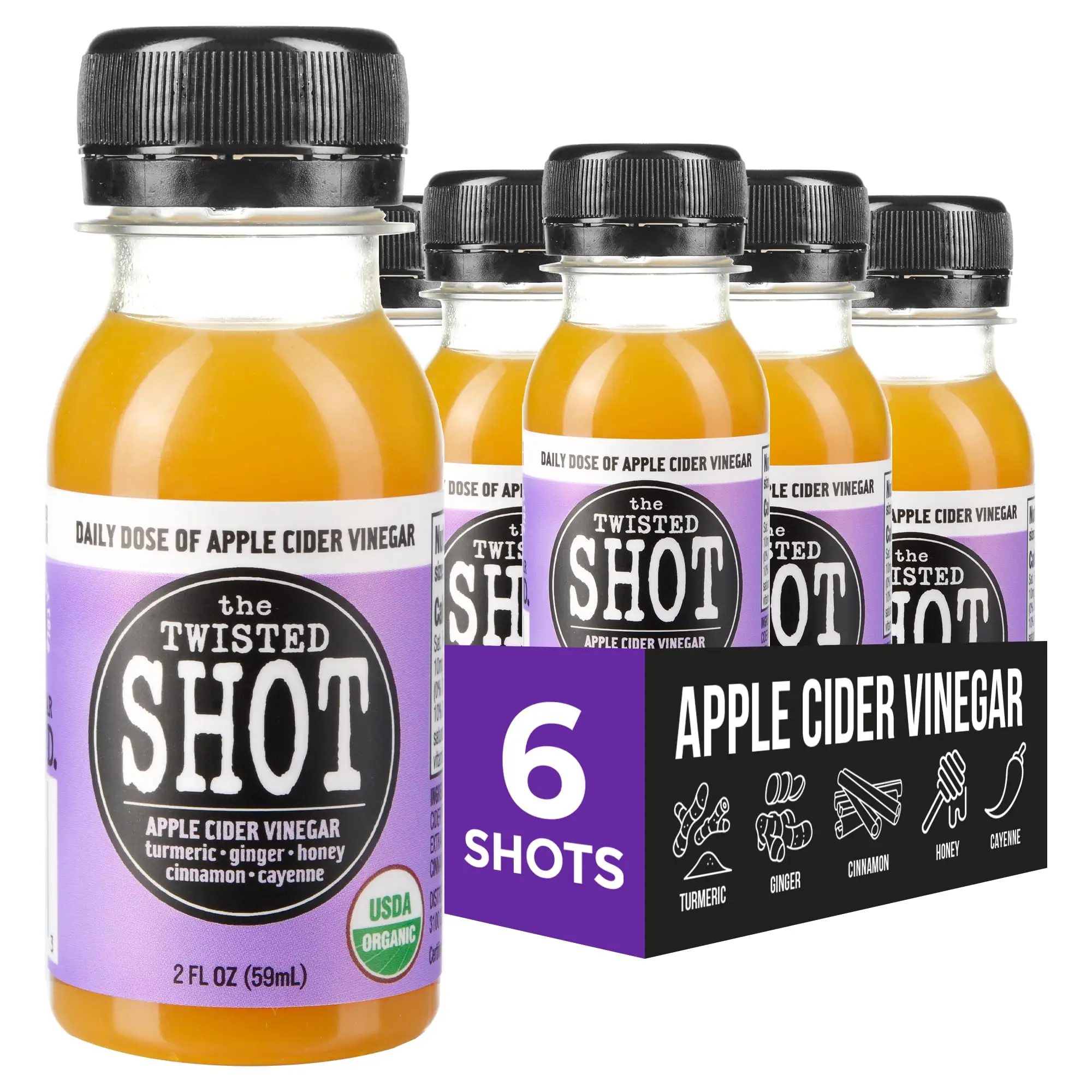 The Twisted Shot | Organic Apple Cider Vinegar Wellness Shots with Ginger, Turmeric, Honey & More | Digestion & Gut Health Support Flavor Beverage