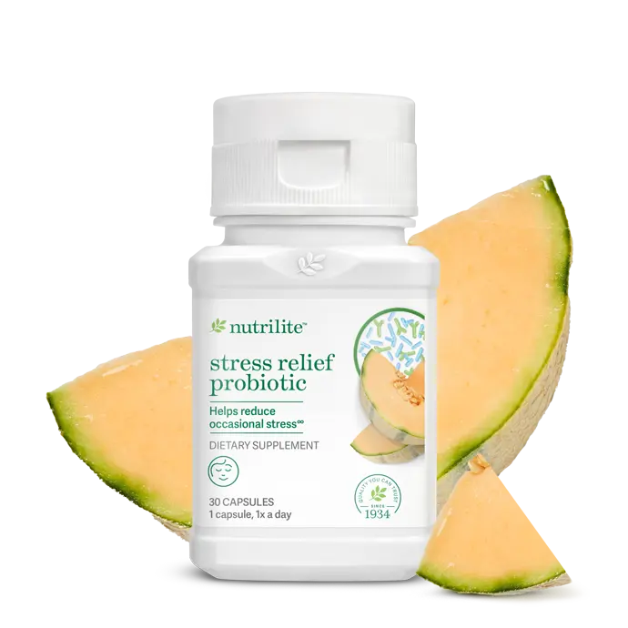 Amway Nutrilite Stress Relief Probiotic 30 Servings | Probiotic Strains with Melon Concentrate | Probiotic Formula | Melon Concentrate | 30 Servings | Nutrilite Probiotic | Daily Probiotic Product | Probiotic Powder | Original Formula for Adults | 30 Pack