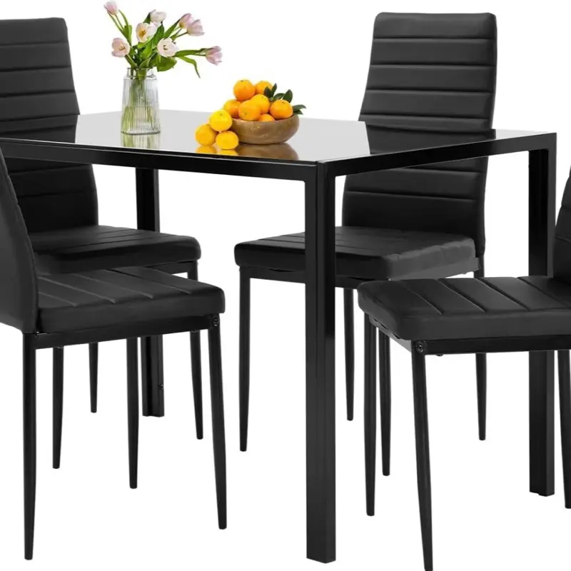 New Dining Room Table Set 5-Piece Kitchen with 4 Faux Leather Metal Frame Chairs