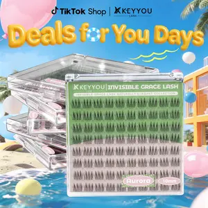 KEYYOU Aurora Single Length DlY Lash Cluster Invsible Band Natural 8mm 10mm 12mm 14mm 16mm Waterproof Long-Lasting Eyelashes Extensions 80pcs C Curl Easy to Use for Flawless Look #DealsForYouDay