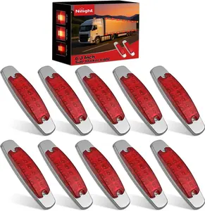 Nilight 10 Pack 6.3 Inch Rectangle Red Side Marker Lights 12 LED 3 Functions (High/Low/Strobe) IP67 Waterproof Stainless Steel Chrome Bezel 12V Surface Mount for Truck Trailer RV SUV Boat