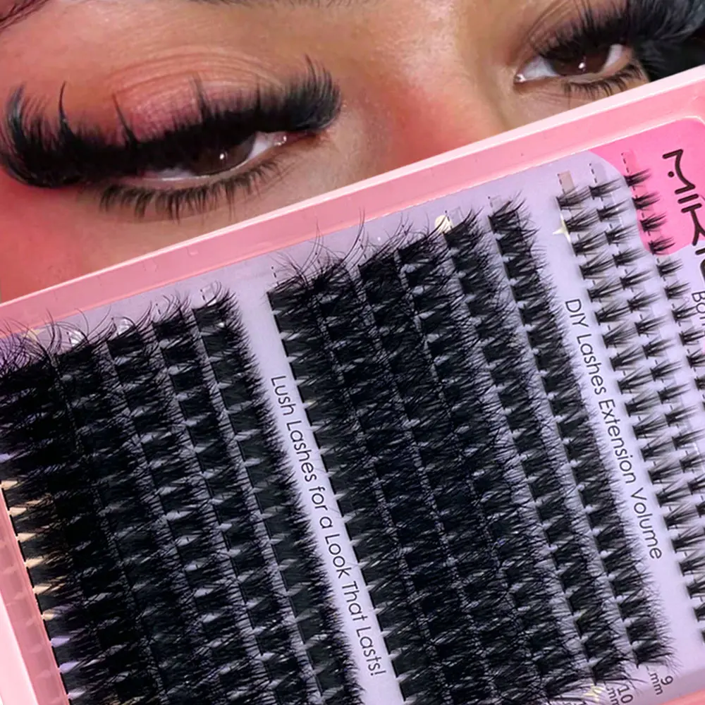 100D+120D Volume Eyelash Clusters Kit Lash Cluster Bottom Individual Lash Extensions Wispy Individual Eyelash Extensions Kit With Lash Bond And Seal DIY Lash Tea Clusters At Home