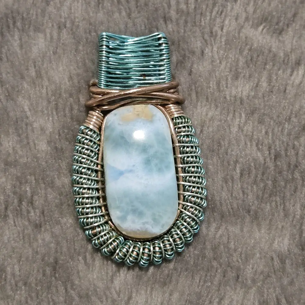 Handmade Wire Wrapped Larimar Gemstone Pendant
