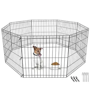 SUPERDEAL 24'' Foldable Metal Exercised Dog Pet Playpen Fence Barrier - 8 Panels