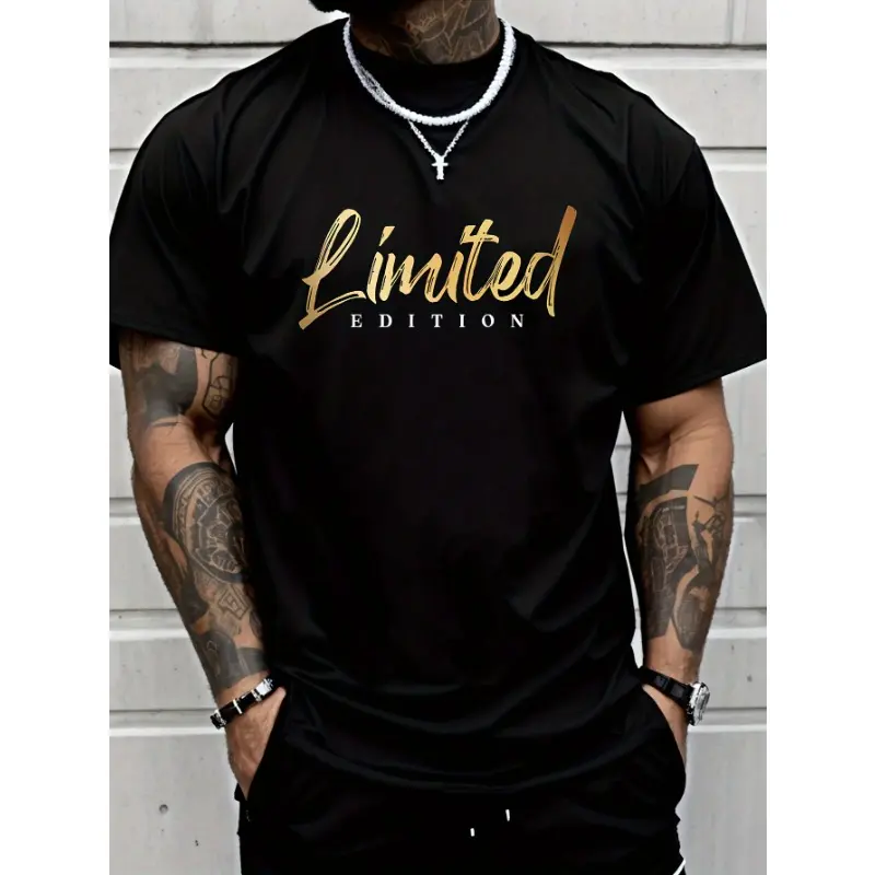 Men'S Cotton T-Shirt with "Limited Edition" Graphic - Geometric Pattern, Lightweight & Comfortable, Machine Washable, Regular Fit, Everyday Tee |    Geometric Pattern Top |    Lightweight Tshirt Casual Crewneck