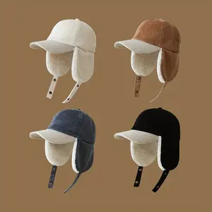 Unisex Winter Warm -Like Plush Baseball Cap with Detachable Ear Flaps & Adjustable Strap - Windproof Cold Weather Hat for &, Foldable Outdoor Cap for Skiing, Snowboarding, (Ear Protection)