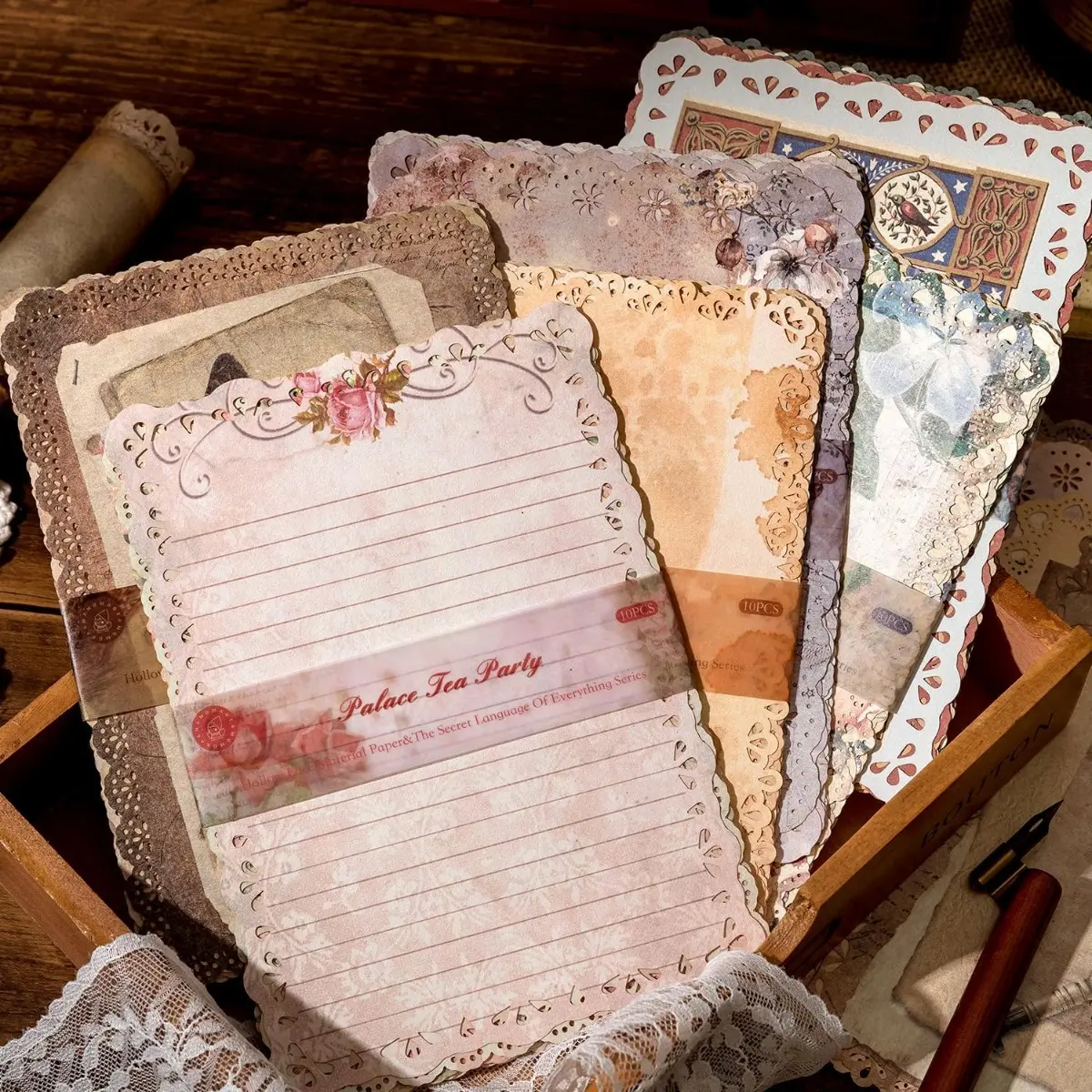 Vintage Lace Edge Craft Paper Set (6 Pack, 60 Sheets, 4.9x6.9 Inches) - Shabby Chic Assorted Embellishment Paper for Scrapbooks, Journals - Sewing & Haberdashery Accessory, Birthday Gift for Craft Enthusiasts