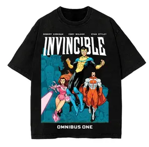 Vintage Wash Tee Invincible Omnibus One Anime Washed T-Shirt Omni Man Atom Eve Graphic Shirt