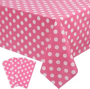 3 Packs Minnie Mouse Tablecloth 54 x 108 Inch Pink Polka Dot Table Cloths Disposable Plastic Pink Waterproof Picnic Table Covers Pink and White Dots Minnie Tablecover for Birthday Party