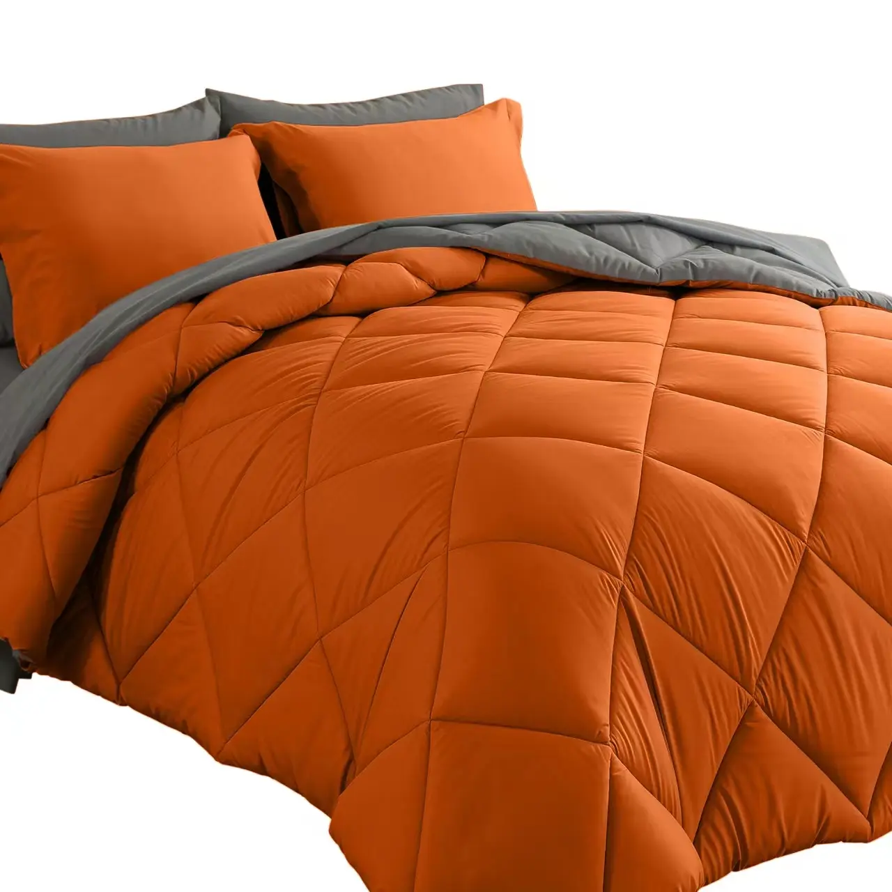Cosybay Queen Size Comforter Set - 7-Piece Quilt Set Bedding with Orange Halloween Pumpkin Microfiber Flat Sheet, Fitted Sheet, 4 Pillowcases, Lightweight, Luxurious, Soft, Breathable, Easy-Care, Machine-Washable for Bedroom Decor, Comforter Queen Size