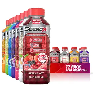 SueroX Zero Sugar Electrolyte Drink Ultimate Pack: Orange, Lemon, Blueberry, Grape, Strawberry, Coconut, Berry Blast. 12 Pack. Sugar-Free Hydration & Recovery with 8 Ions & Electrolytes. Zero Calorie Sports Drink,  21.3 Fl Oz, 12-pack