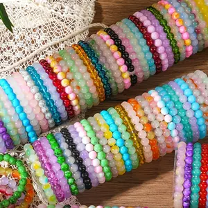 Multicolor 24pcs Bohemian Glass Bead Bracelets - 8mm Round Elastic Bands with Beads, Unisex for Women & Men, Birthday/Christmas Gifts Suitable for - Wear, Year-Round Accessory