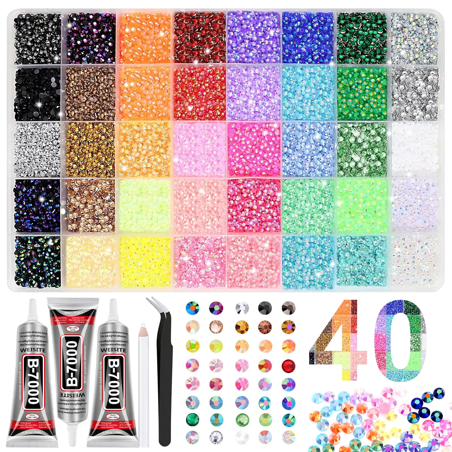 30000Pcs+ 40Colors 3mm Jelly Flatback Rhinestones Bedazzling Kit with Nail Art, Shoes & DlY Diamond Art, DIY Craft Set for Nail Art & Shoes, Ultimate Creative Gift for Her,graduation gifts,class of 2026,summerwins