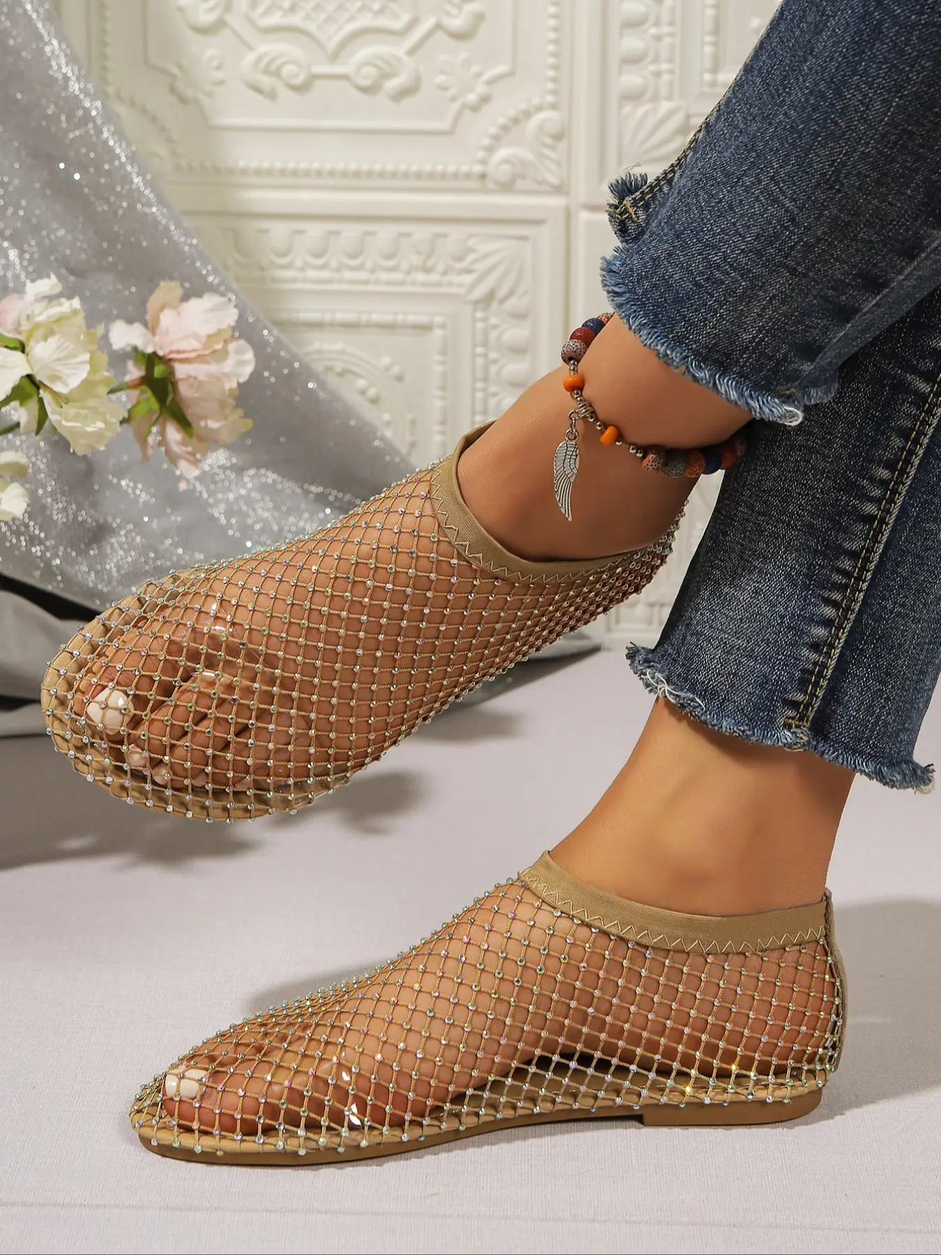 Women's Casual Round Toe Ballet Flats, Breathable Mesh Low Top Shoes, Spring & Fall Textile Upper, Comfortable Rubber Sole, Breathable Durable Shoes, Casual Flat Footwear