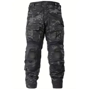 Men’s Outdoor Tactical Pants (with Knee Pads), Camouflage Cargo Pants, Waterproof Hiking, Beltless