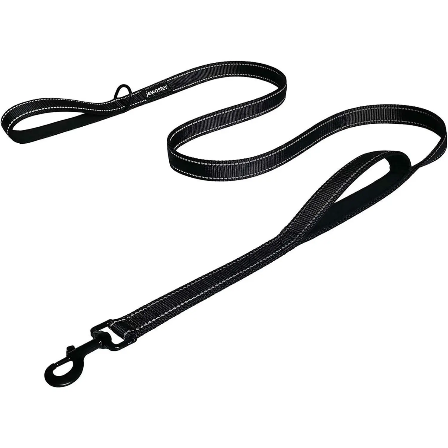 Sturdy Premium Heavy Duty Dog Leash - 2 Handles, Padded Traffic Handle for Extra Control, 6ft Long, Reflective Stitching, Durable Safety Leash for Medium to Large Dogs (Black)