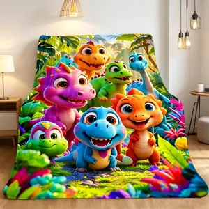 Cute Dinosaur Flannel Blanket | Cozy Christmas & Birthday Gift for Kids & Adults | Super Soft Dino Print Fleece Throw for Bed, Sofa & Living Room