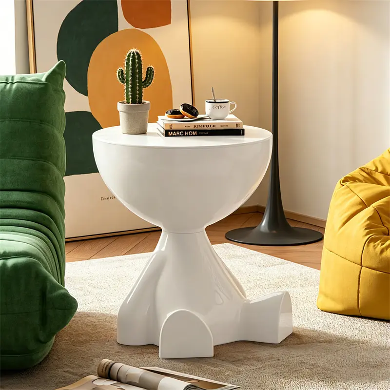 Mini Circle Side Table – Small Modern Bowl-Shaped Coffee Table, Sofa End Table Nightstand, Modern Bedside Home Decor for Living Room, Bedroom – Milky White