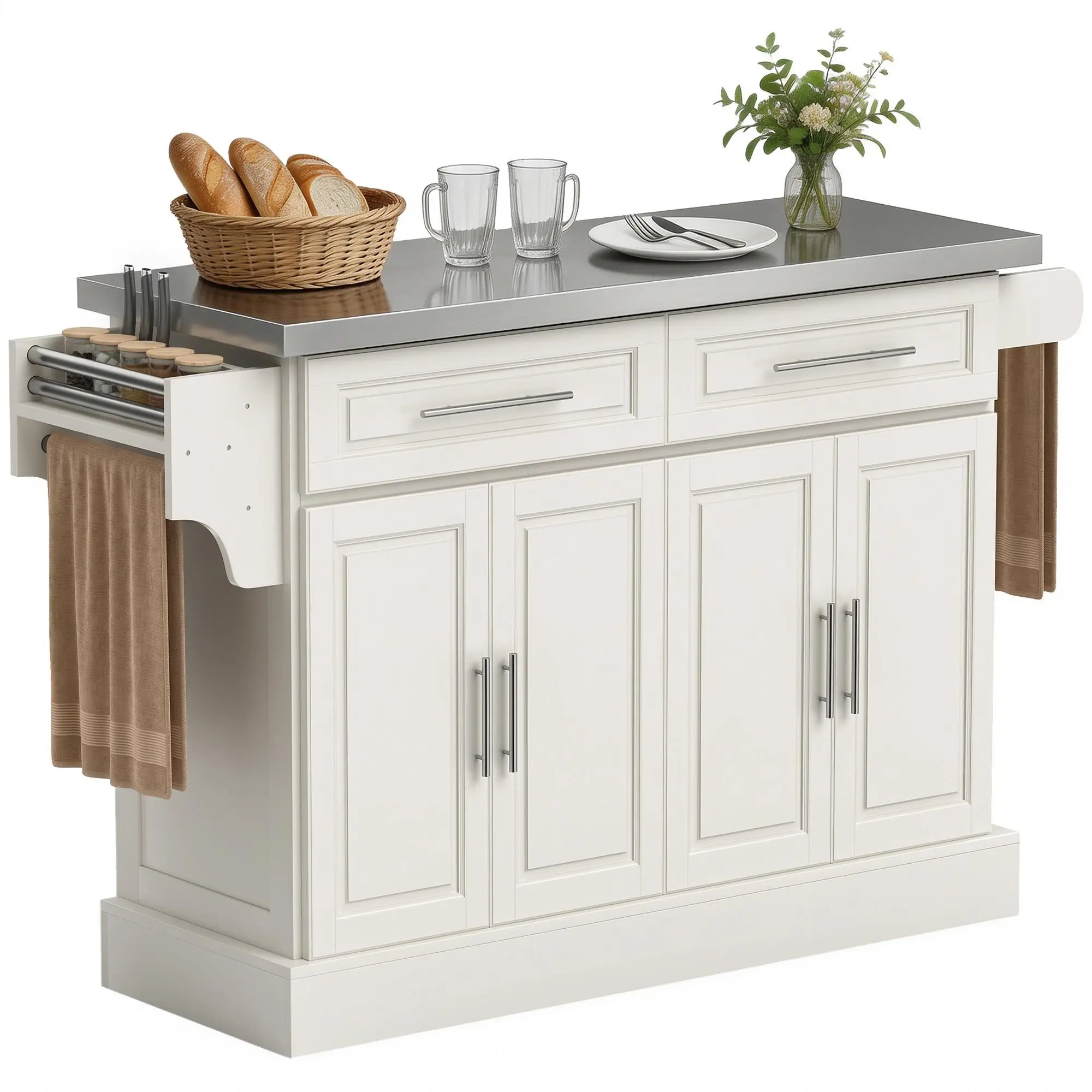 Freestanding Portable Mobile Kitchen Island - Adjustable Shelves, Compartmentalized Design, Configurable Freestanding Portable Cabinets with 3-Level Shelves, Fits Under Coffee Machines or Microwaves for Small Spaces, Adjustable Shelves Cabinets