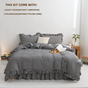 3-Piece Classic Fashion Plaid Bedding Set, Blue, Includes Duvet Cover & Pillowcases, Soft Comfortable Home Bedroom Accessories, Soft Bedding Sets
