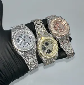 18k Gold/White Gold 43mm ICED-OUT Chronograph Octagon Hiphop Luxury Quartz Watch