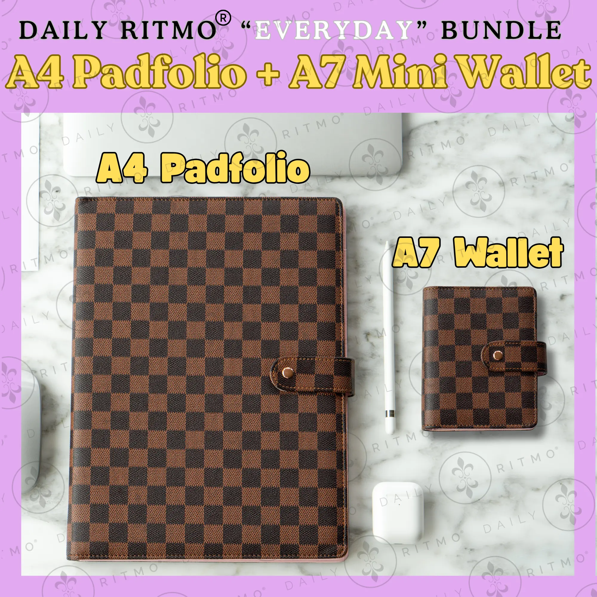DAILY RITMO "Everyday" Office Bundle - A4 Padfolio Organizer, A7 Mini Wallet Binder for Work, Cash, Papers, Tablet Storage, Budgeting