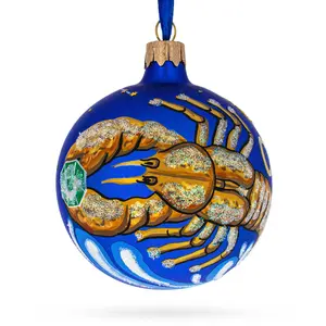 Cancer Zodiac Horoscope Sign Blown Glass Ball Christmas Ornament 3.25 Inches