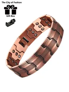 PC Men's Pure Copper Strong Magnet Bracelet, 3500 Gauss, Geometric Texture, Hypoallergenic Adjustable Size, Anniversary Birthday Gift, Magnetic Bangle Jewelry