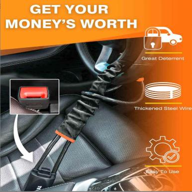 Steering Wheel Lock Seat Belt Universal Anti Theft Car Device Prevention with 2 Keys for Security Fit Most Vehicles Truck SUV Van Cars