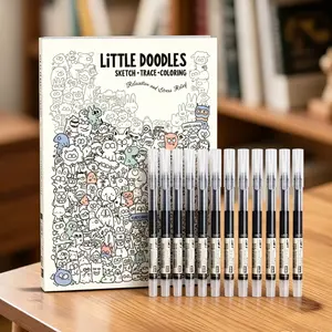 3-in-1 Activity Book + 12 Pack Quick Dry Pens | Sketch + Trace + Color on A4 Dense Doodle Pad | Kills Boredom Instantly | Doodle Set