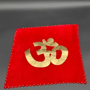 Red Ohm and Shree Altar Base Cloth with Gold Om and Shree Symbol for spiritual Use