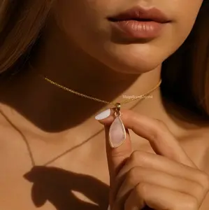 Minimalist Rose Quartz Teardrop Pendant Necklace Dainty Women Stone Jewelry