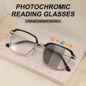 Men's Photochromic Reading Glasses, Dual Function Blue Light & UV Protection, Lightweight Metal Frame, Prescription 1.0-4.0, Photochromic Lens