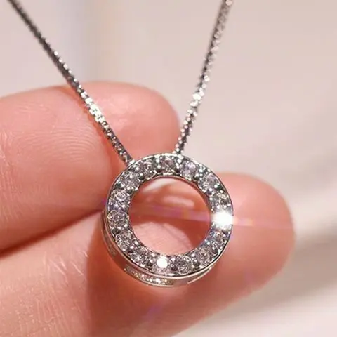 Women's Elegant Rhinestone Ring Design Pendant Necklace,  Trendy Minimalist Pendant Necklace, Chic Luxury Jewelry As Gift for Girlfriend, Exquisite Jewelry Gift, Birthday Gift Jewelry, Chic Gorgeous Jewelry