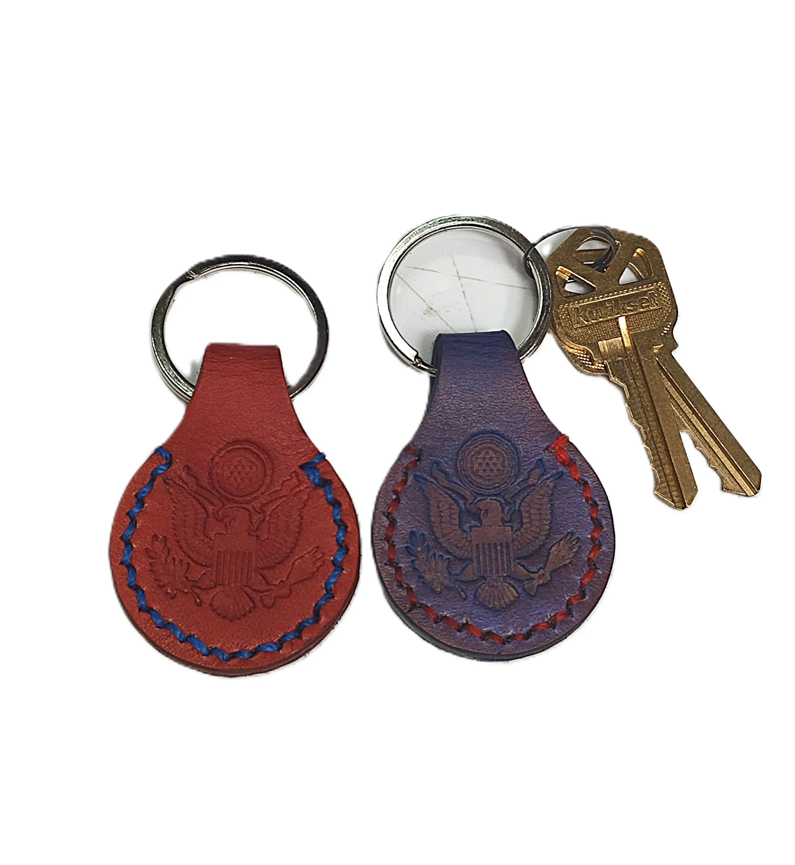 Handmade Leather Keychain Set of 2, American Eagle Seal United States Fashion Accessory