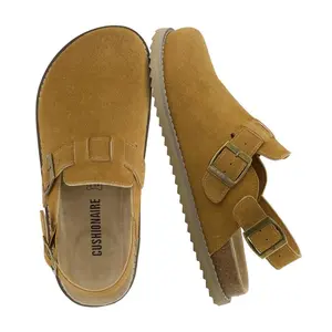 CUSHIONAIRE Brooklyn Women's Suede Clogs - Adjustable Slingback Clog Sandal with Buckle, Memory Foam -Chestnut Suede 8.5