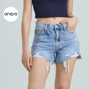 Riley ONESO Non-Stretch High Rise Raw Hem Ripped Jean Shorts Rigid Denim G22 Drifter Stretchy Rolled Hem Denim Shorts Mid Rise Summer