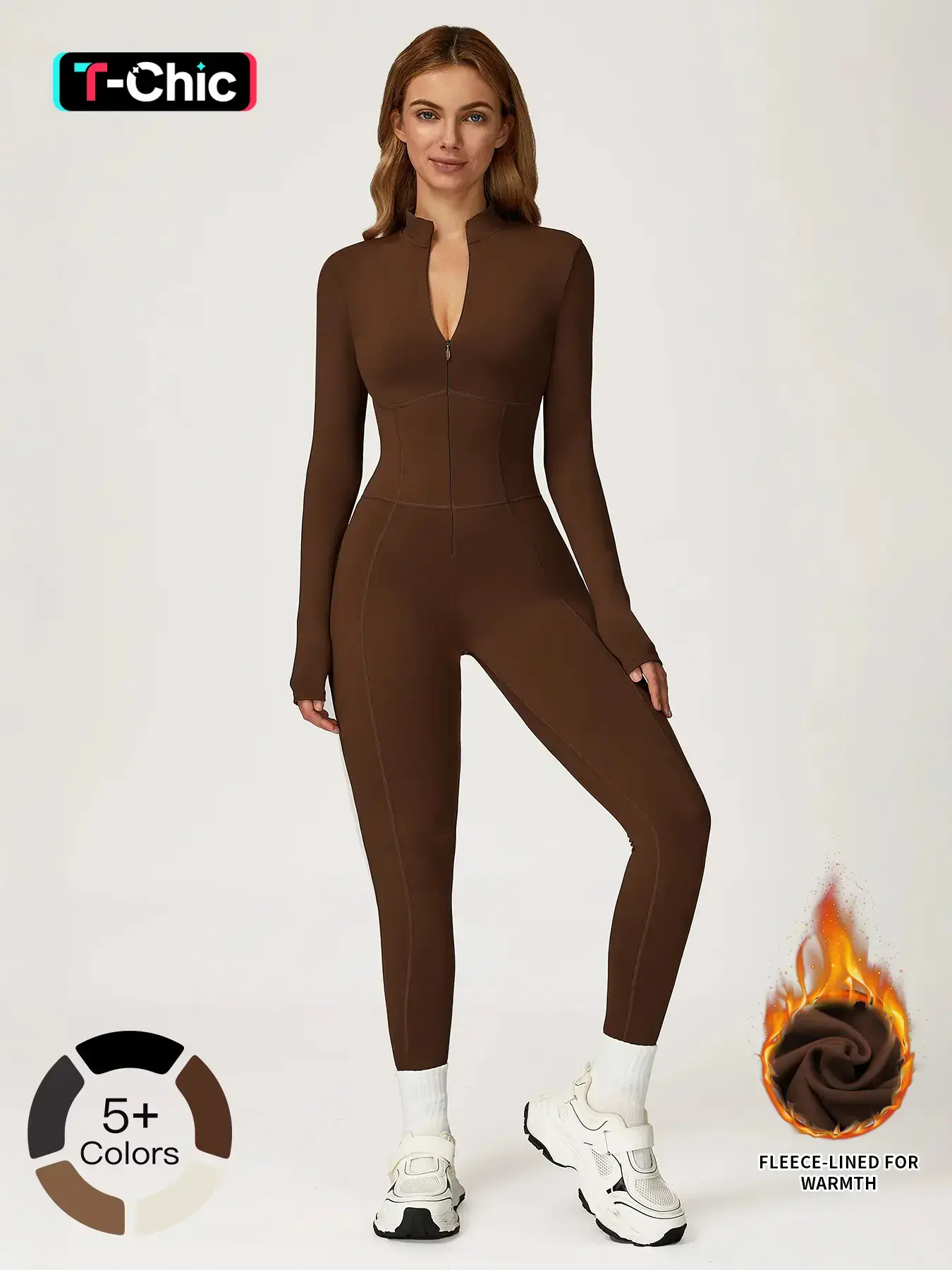 Women's One-Piece Jumpsuit with Stand Collar Zipper Design, Warm Long Sleeve Outdoor Casual Sports Gym Wear, Comfortable & Stylish, Sporty Comfy Jumpsuit, Sportswear Jumpsuits, Athletic Jumpsuit, Stylish Activewear, Athleisure Style