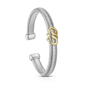 Aprilery Two Tone Open Bangle Bracelet Textured Twist Design Adjustable Jewelry for Women & Girls, Fashion Accessory for Daily Wear