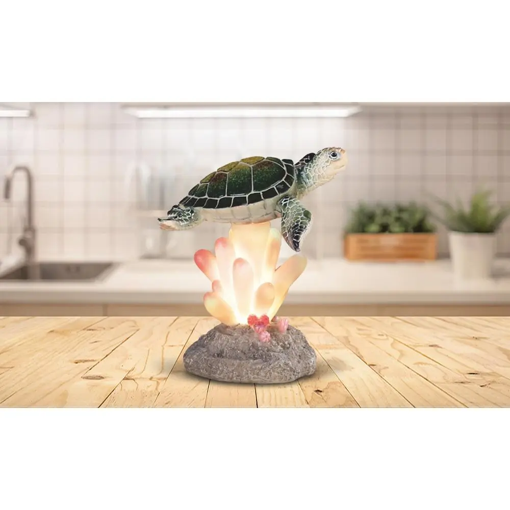 5.5"H Green Sea Turtle on Coral with LED Night Light Marine Life Decoration Figurine