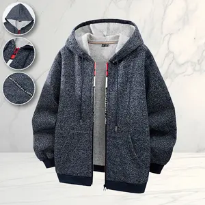 Casual Hooded Knit Cardigan Sweatshirt, Fleece Lined Thickened Hoodie with Drawstring Zipper Pockets, Unisex Daily Wear Student Commuter Winter Warmth Fashion Versatile Jacket
