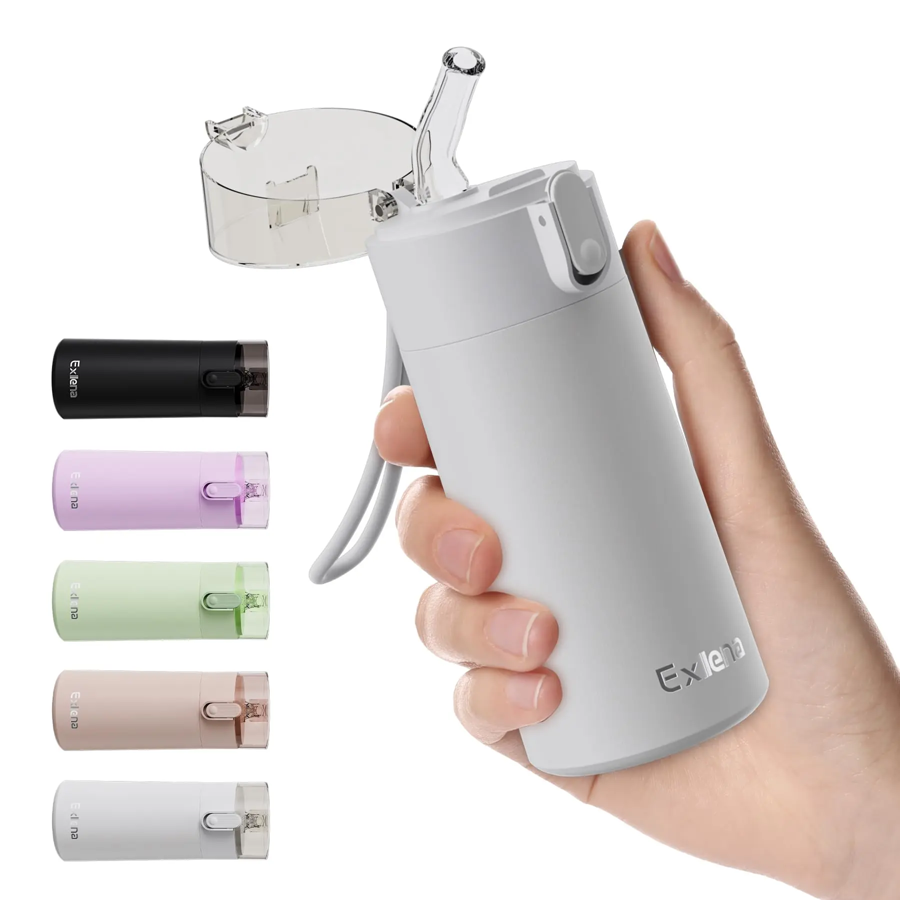 5oz Small Leak-Proof Water Bottle with Straw, 1-Hand Open Locking Lid for Hot&Cold Drinks, Mini Travel Drinkware for School, Travel (Light Grey)