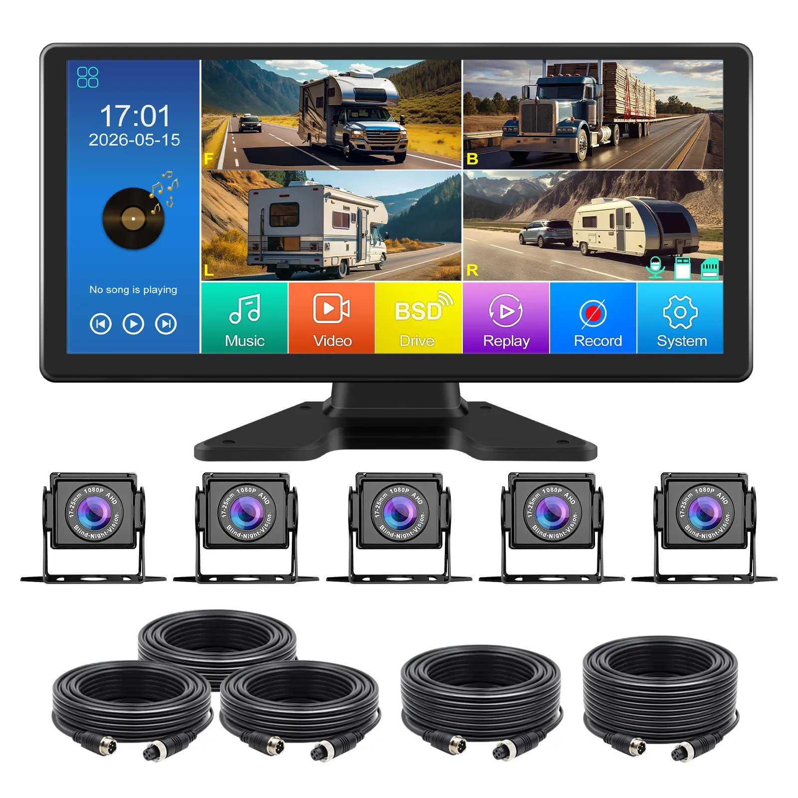 VEKOOTO Backup Camera System with 10.36" IPS 5-Channel Touch Screen Monitor Rear Side View 5 AHD Camera DVR Recording Backup Heavy Duty Camera for Truck Bus RV Trailer Semi Box Deal for you day