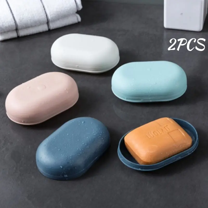 2 portable small soap trays, storage shelves, household soap containers with lids, plastic bathroom shower soap boxes, travel