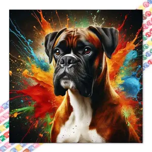 1pcs 5D DIY diamond painting kit, 5D diamond art set, DIY decoration, Boxer dog. Colorful background. Diamond painting kit full round drill DIY, mosaic, diamond art, DIY art home decor, Diy Diamond Arts, suitable for Halloween and Christmas.